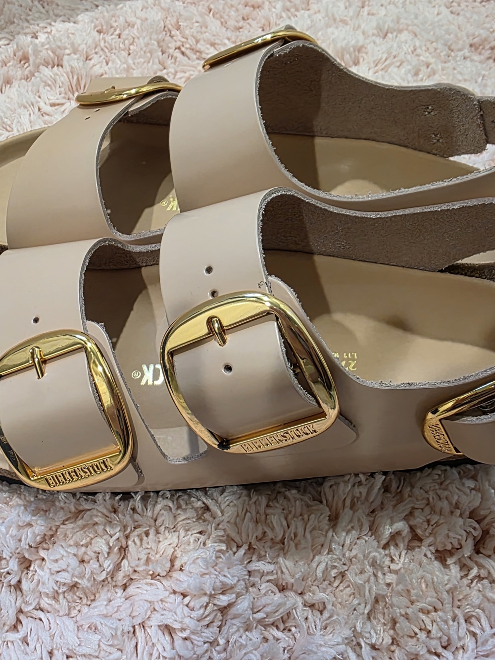 Birkenstock Beige Sandals with Gold Buckles